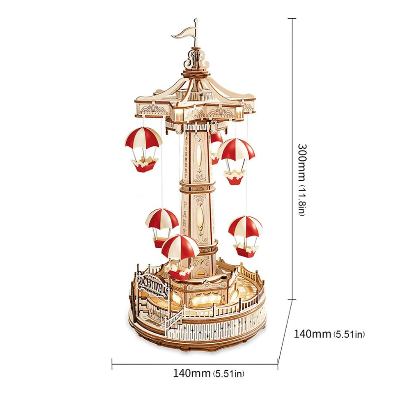 Robotime ROKR Parachute Tower DIY Music Box 3D Wooden Puzzle Magic Amusement Park Series Funny Toy for Kids EA01