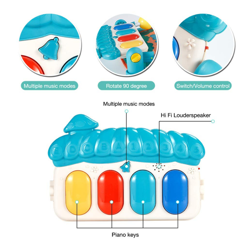 Baby Gyms Play Mats Musical Activity Center Kick & Play Piano Gym Tummy Time Padded Mat for Newborn Toddler Infants Green