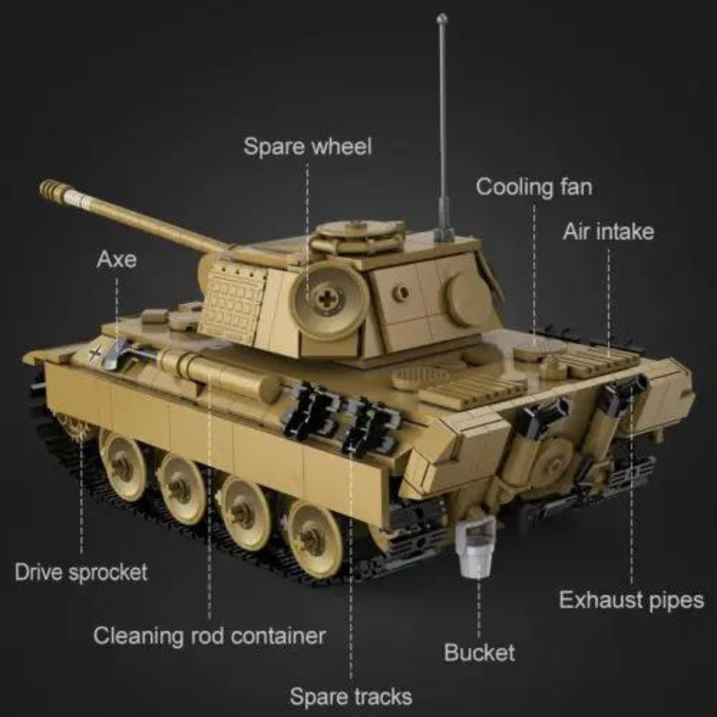 CaDA C61073W 907PCS Bricks Model RC Panther Tank Model High Tech MOC Building Blocks Set Assembled Remote Control Car Toys Vehicle