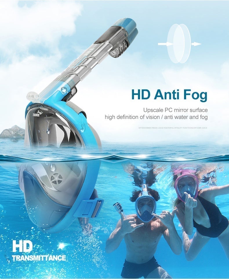 Full-Face Snorkel Mask for Adults | 180° Anti-Fog Panoramic View | Leak-Proof Design & Camera Mount | Safe Snorkeling Gear