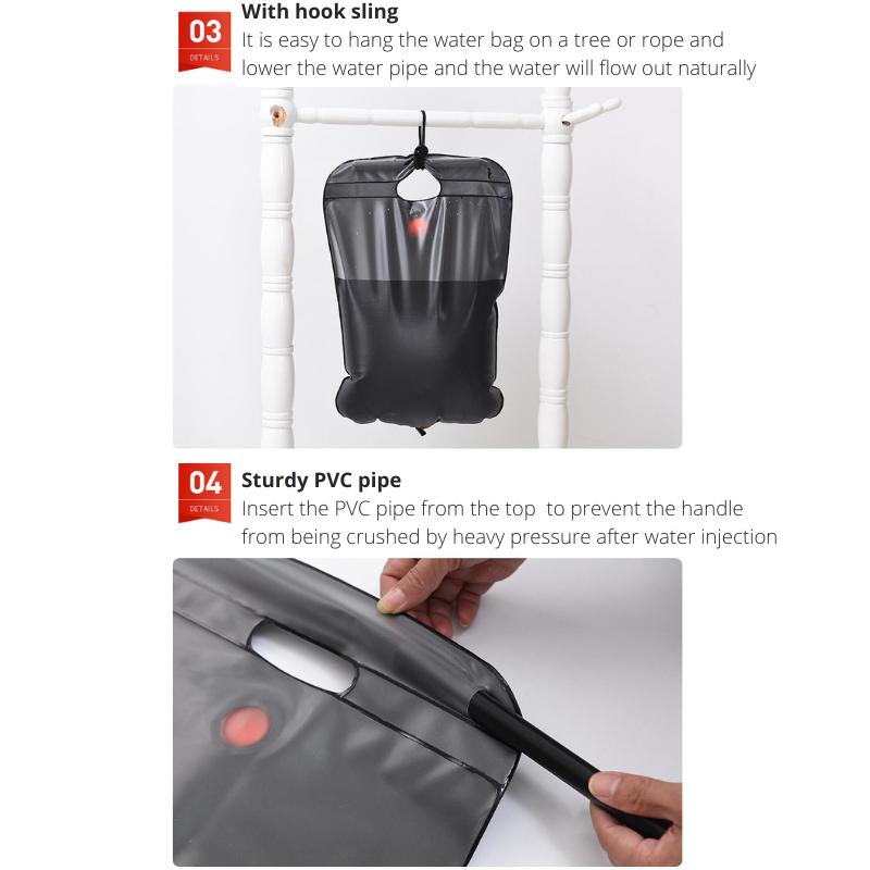 20L Camping Outdoor Hot Water Bath Shower Bag Black Wash Bag Convenient Camping Supplies Water Storage Bag