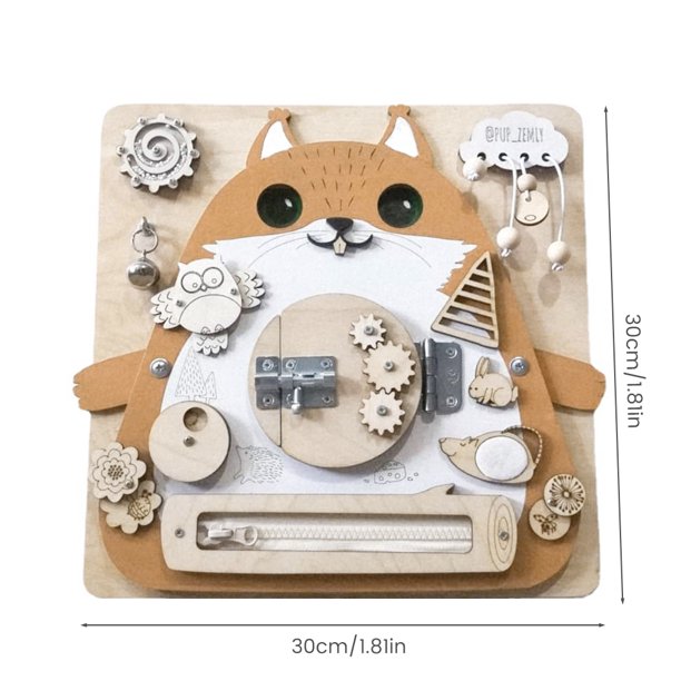 Cute Squirrel Baby Early Education Busy Board Wooden Toy Montessori Toy Baby Sensory Activity Board