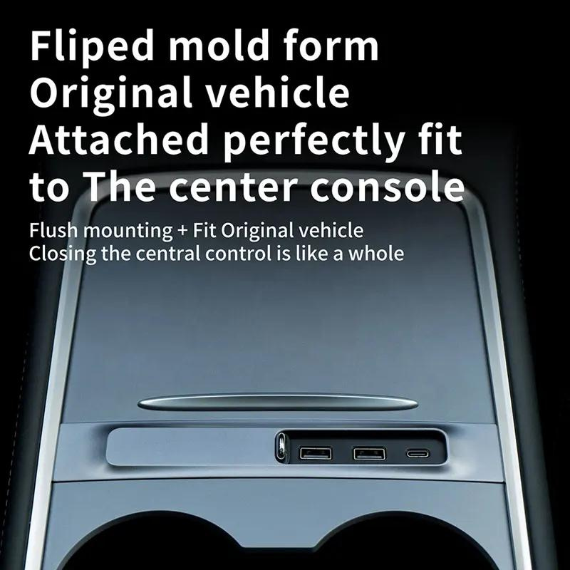 Premium Tesla Model 3/Y Docking Station – Fast Charging, LED Lighting & Dustproof Design – 27W Fast Charge, Dual USB & LED Lighting