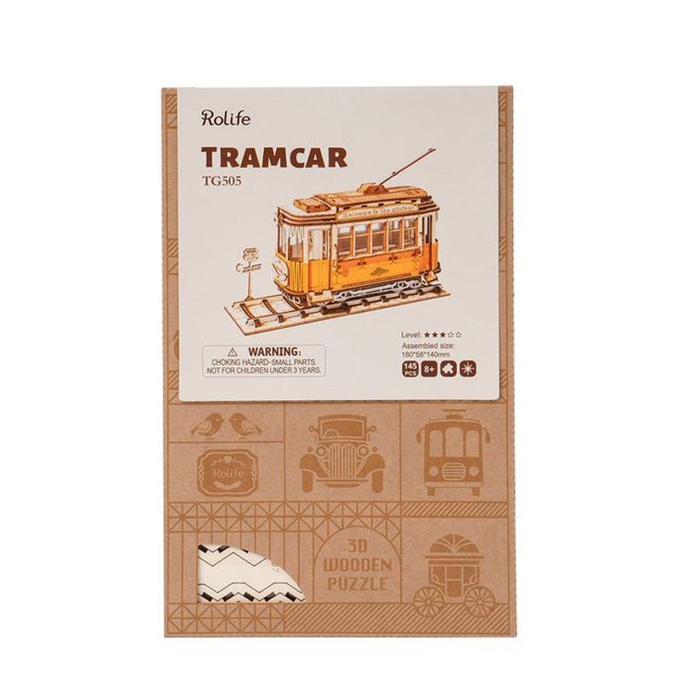 Robotime Rolife Vintage Retro Tramcar Modern DIY 3D Wooden Puzzle Model Kit Toy TG505