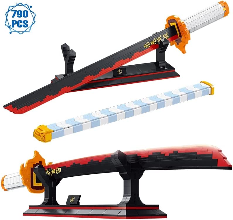 790Pcs Demon Slayer Swords Splicing Building Block Model  Blocks Toys Cosplay Anime Katana Samurai Nichirin Sword Set with Scabbard and Stand
