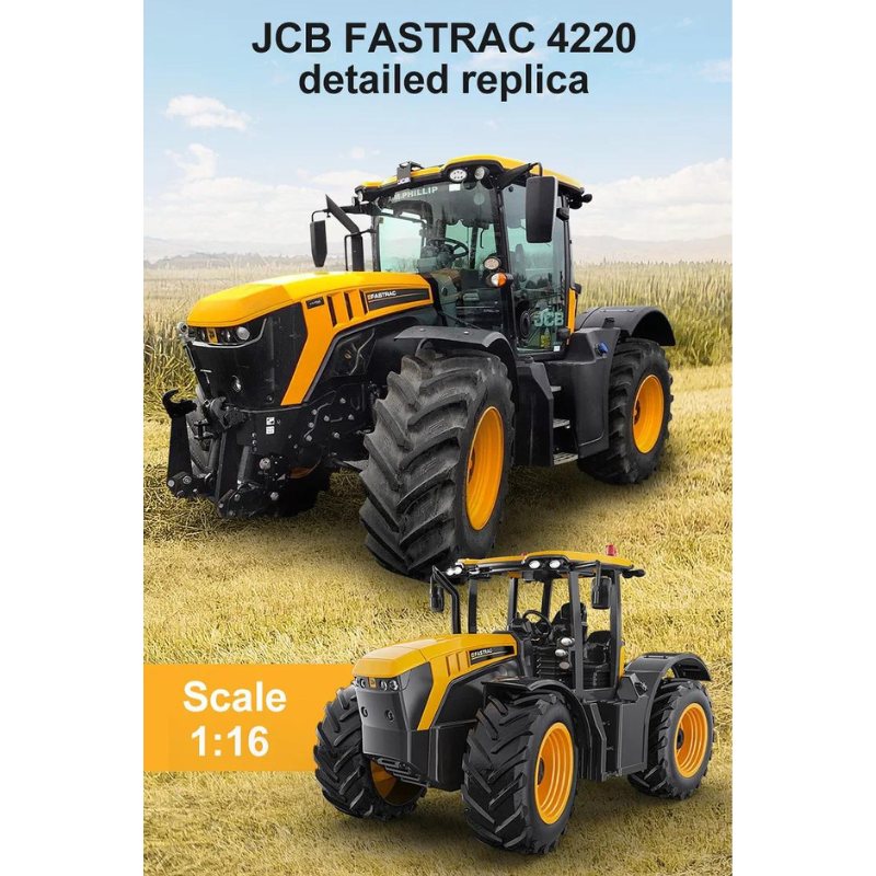 DOUBLE E E360-003 1:16 6CH 2.4GHz Remote Control JCB Fastrac 4220 Farm Tractor With Dump Trailer Light & Sound Toy Truck