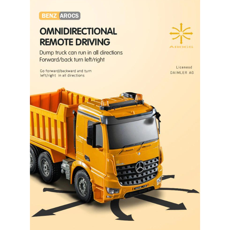 Double E E525-003 Remote Control Benz Dump Truck Toy 8 Channel 2.4Ghz Electric Dumping Construction Car Vehicles