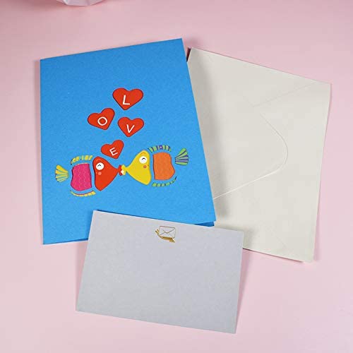 Magic Pop Up Valentine Card 3D Happy Greeting Kiss Fish 15x20cm with an envelope
