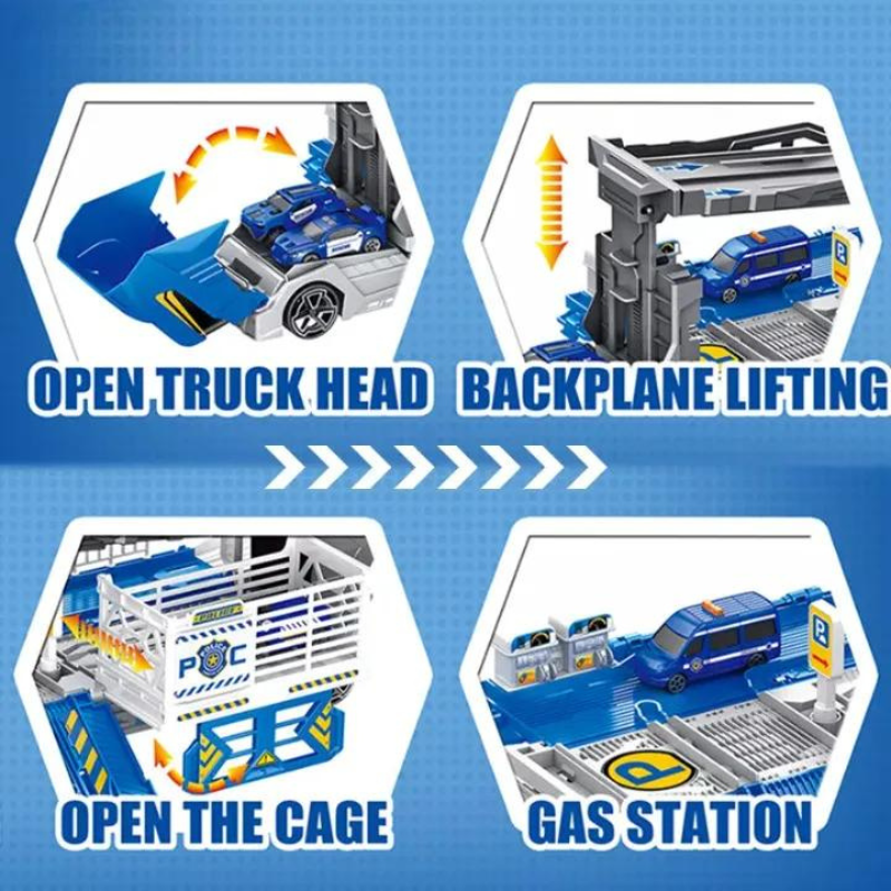 Large Container Truck Model Kids Play Transport Engineering Boys Toys Vehicles Car Helicopter Blue Toy Gifts