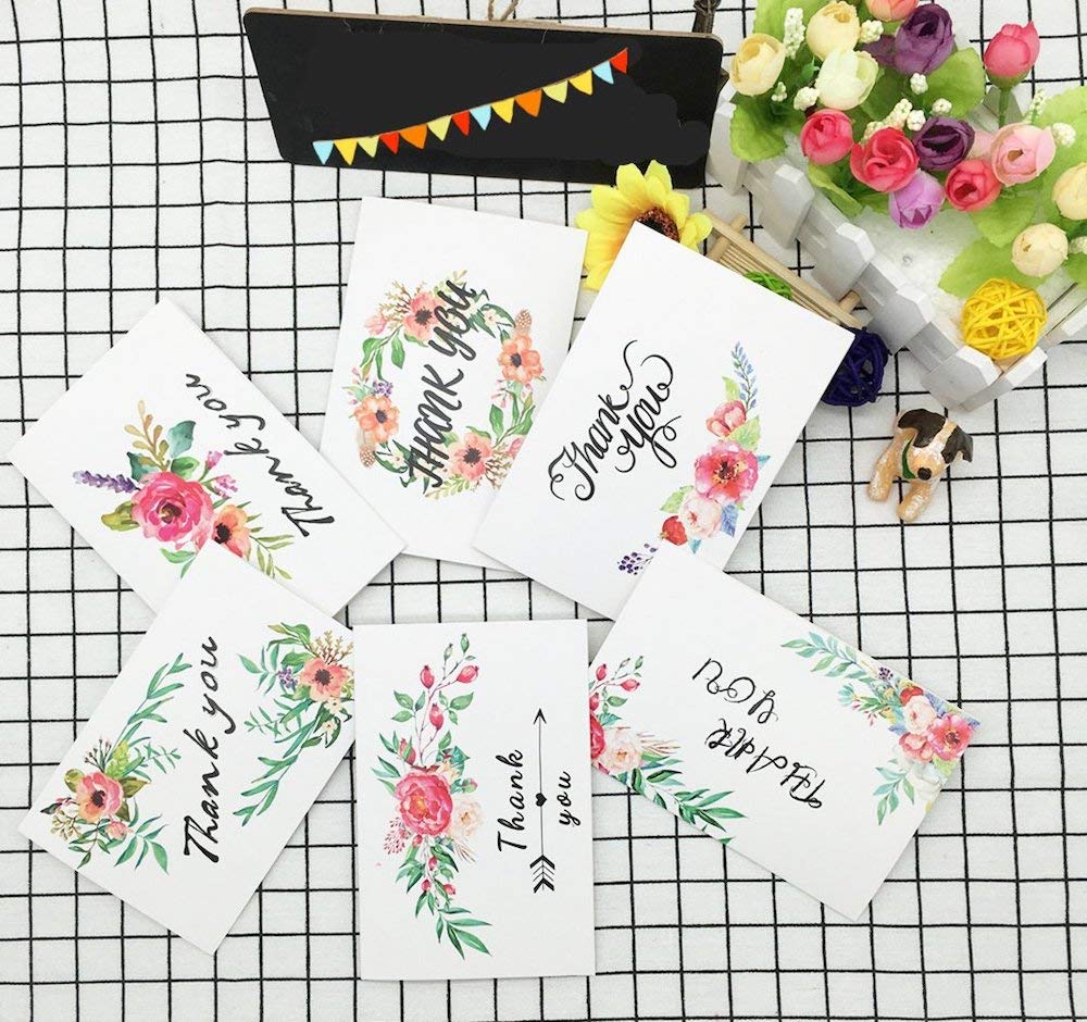 48pcs Premium Greeting Cards Thank You Cards 6 Styles Bulk Mixed Party Card Pack With Envelopes and Stickers - Greenery Floral