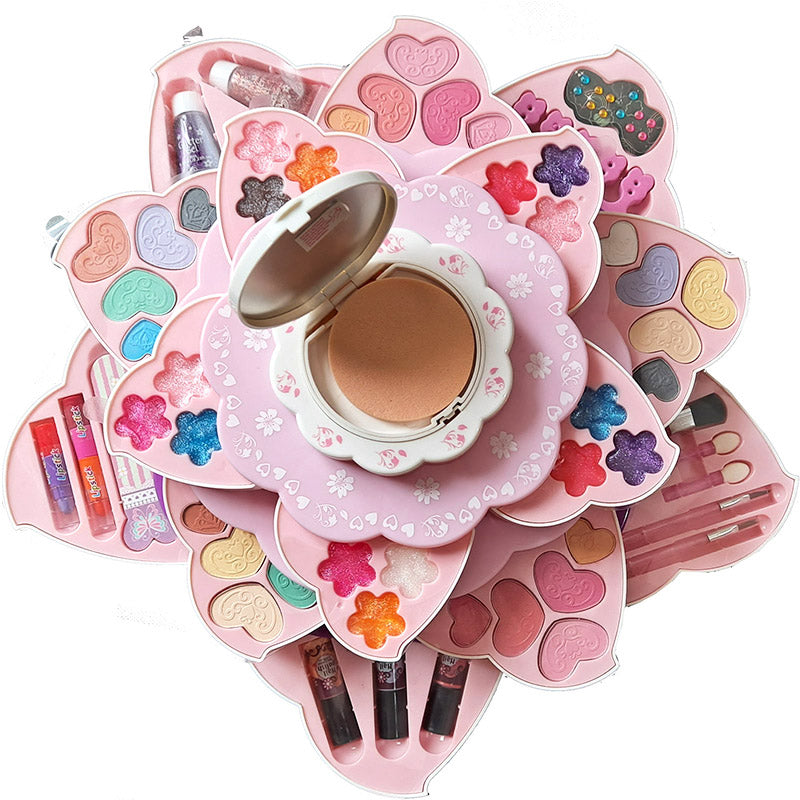 Kid Girls Makeup Set Flower Style Eco-friendly Pretend Cosmetic Play Kit Princess Toy