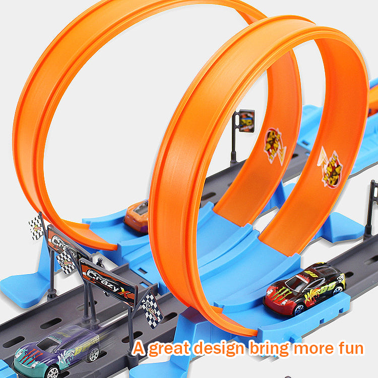 Hot Double Wheels Loop Dash Drag Racing Track Playset 4 Vehicles Race Toy 3in1