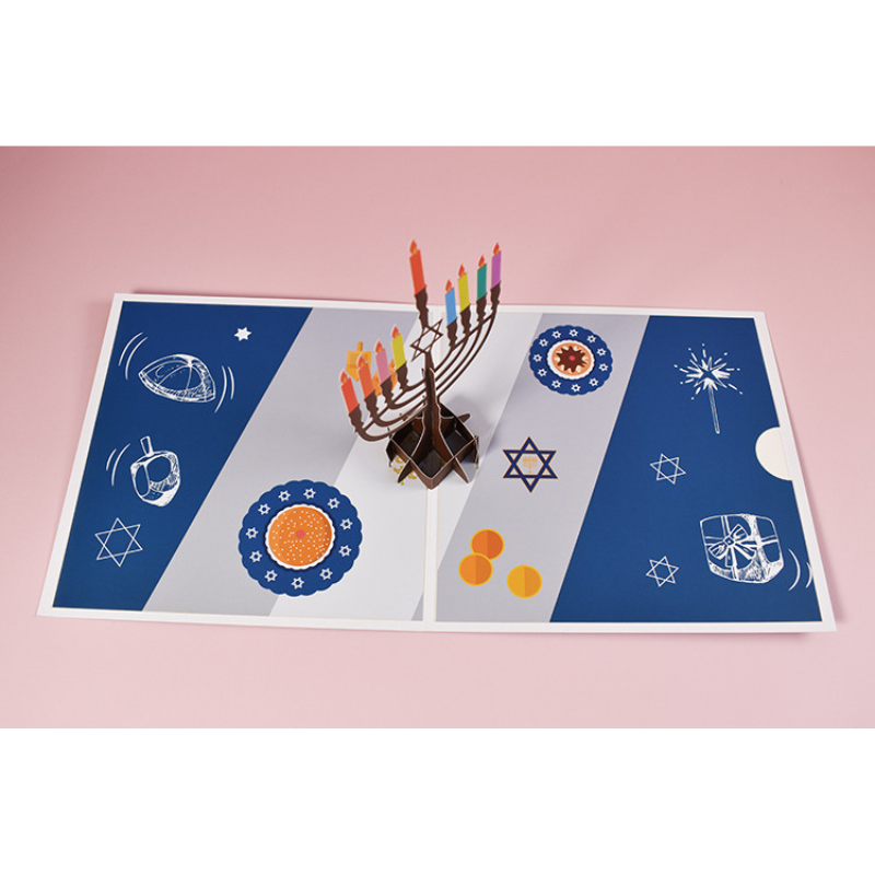 Premium Hanukkah Greeting Card – Handcrafted 3D Paper Art with Delicate Cut-Outs