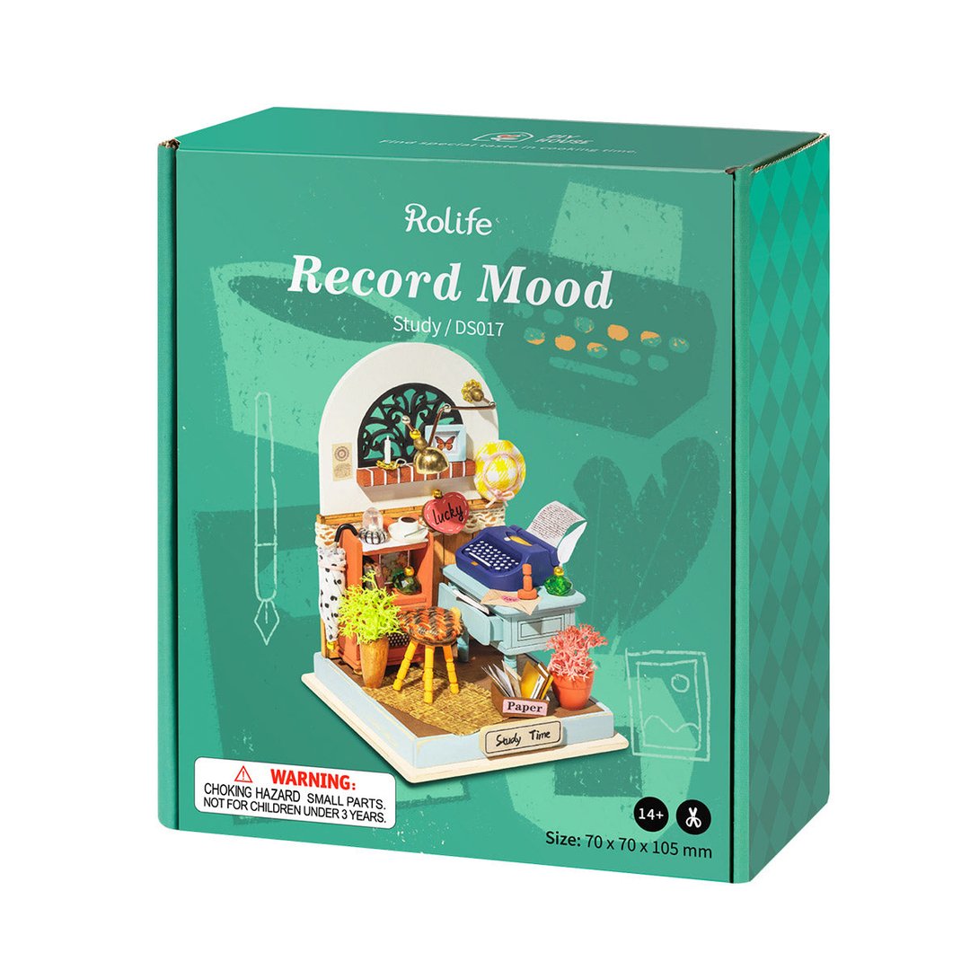 Robotime 3D DIY Wooden Puzzle Record Mood Study Room Miniature Dollhouse Kit DS017