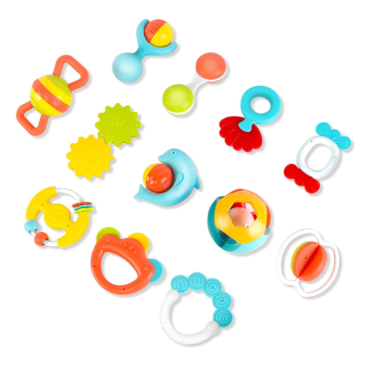 12PCS Baby Rattle Teething Toys Teether Grab Shaker Spin Infant Newborn Gift Set