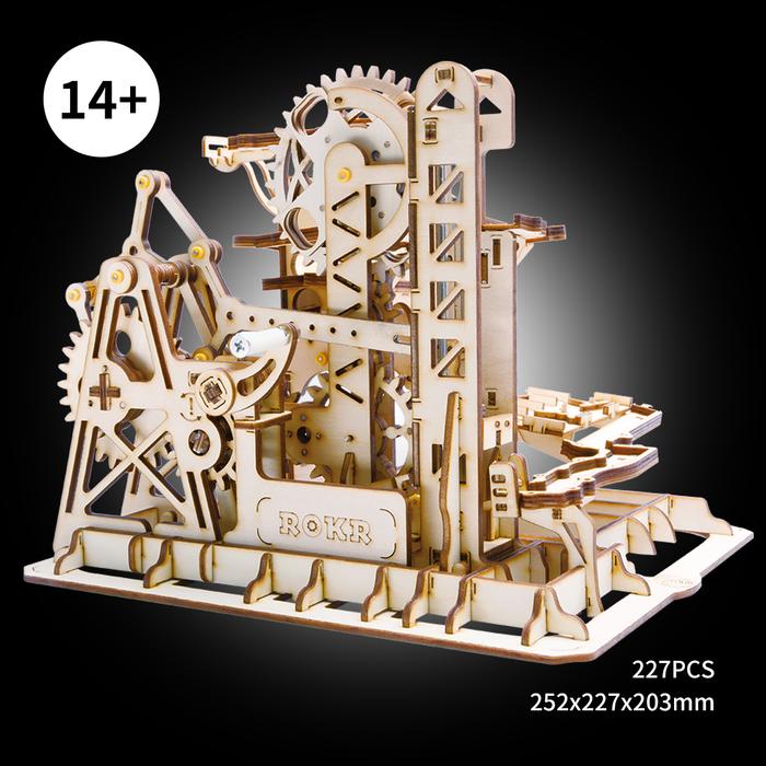 Robotime 3D DIY Wooden Puzzle Mechanical Gear Drive Marble Climber Run Set LG504