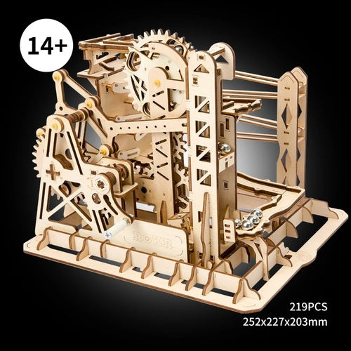 Robotime 3D DIY Wooden Puzzle Mechanical Gear Drive Marble Run Set Gift LG503