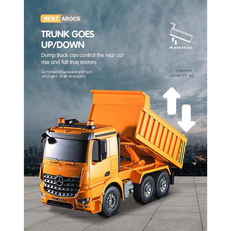 Double E E525-003 Remote Control Benz Dump Truck Toy 8 Channel 2.4Ghz Electric Dumping Construction Car Vehicles