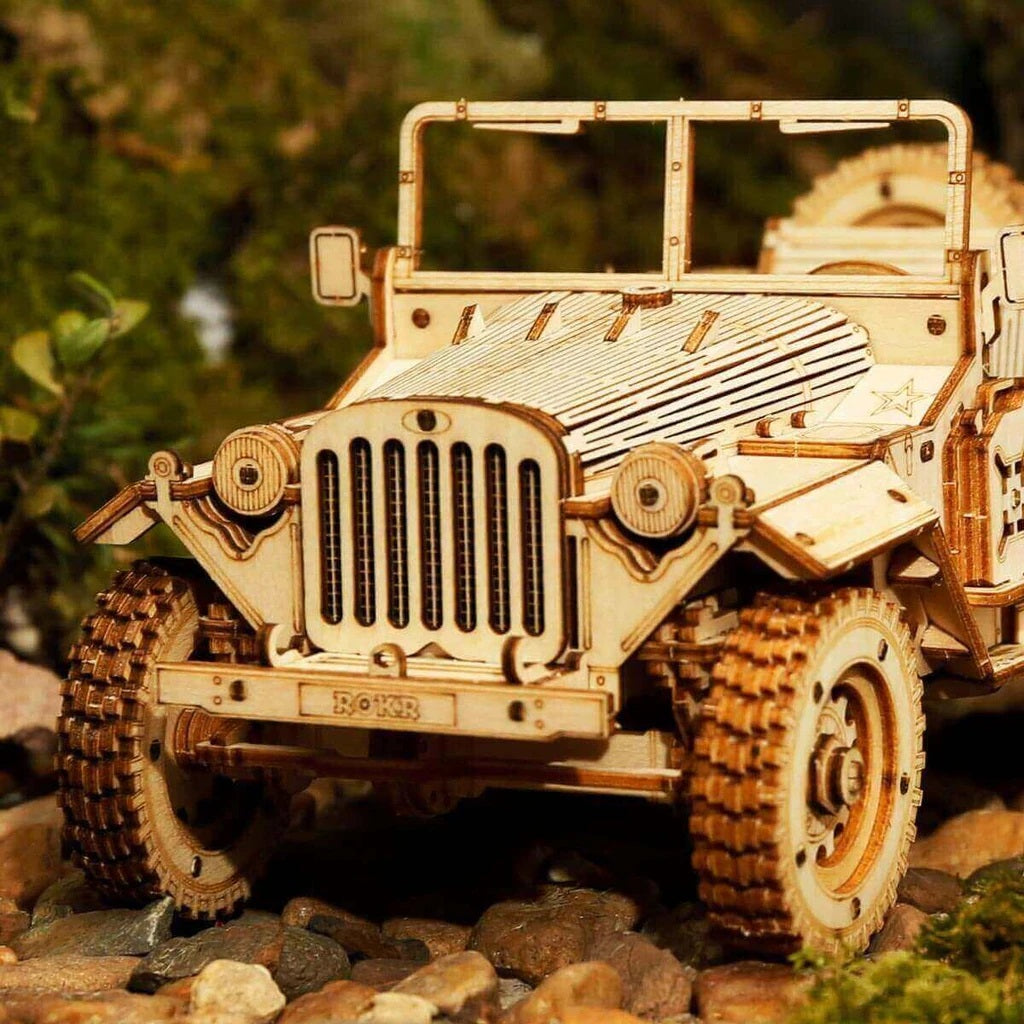 Robotime 3D Wooden DIY Model 1:18 Puzzle Mechanical Gear Army Field Car MC701