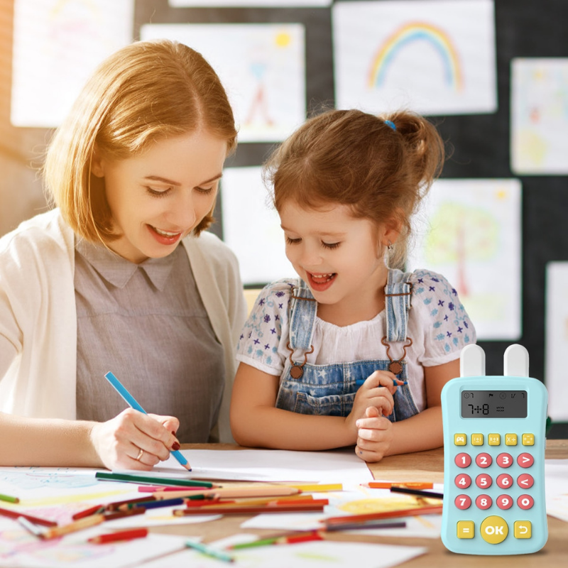 Montessori Mini Maths Teaching Calculator Early Learning Math Machine with Timing Maths Learning Educational Game for Kids Blue