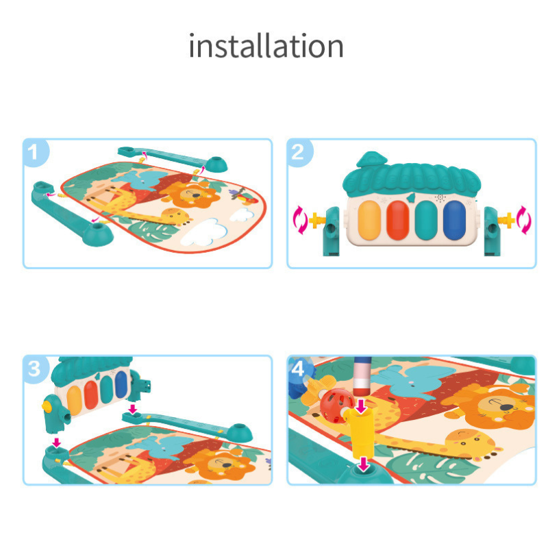 Baby Gyms Play Mats Musical Activity Center Kick & Play Piano Gym Tummy Time Padded Mat for Newborn Toddler Infants Red