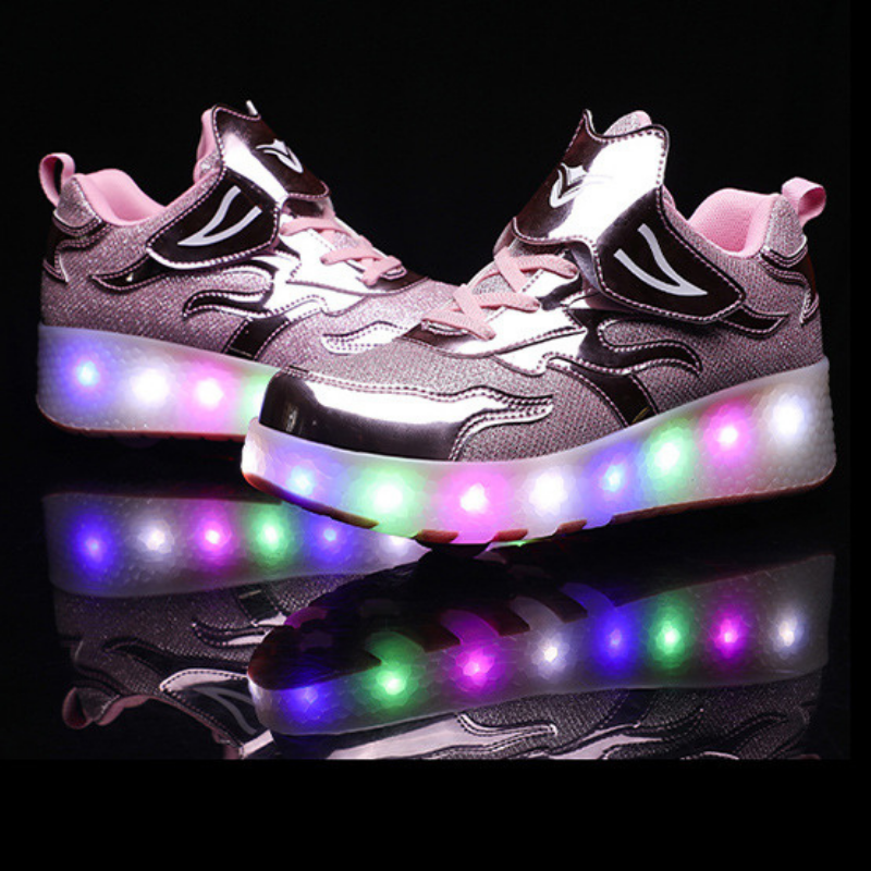 Roller Skate Sneaker Double Wheeled Rechargeable LED Flash Light Roller Shoes For Kids  E67 Pink
