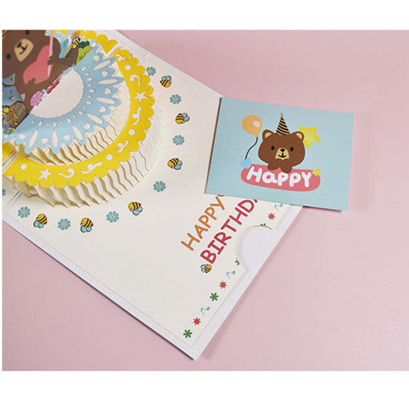 Magic Pop Up Birthday Card 3D Happy Greeting Bear 15x15cm with an envelope