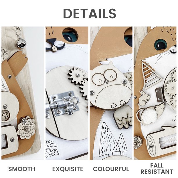 Cute Squirrel Baby Early Education Busy Board Wooden Toy Montessori Toy Baby Sensory Activity Board