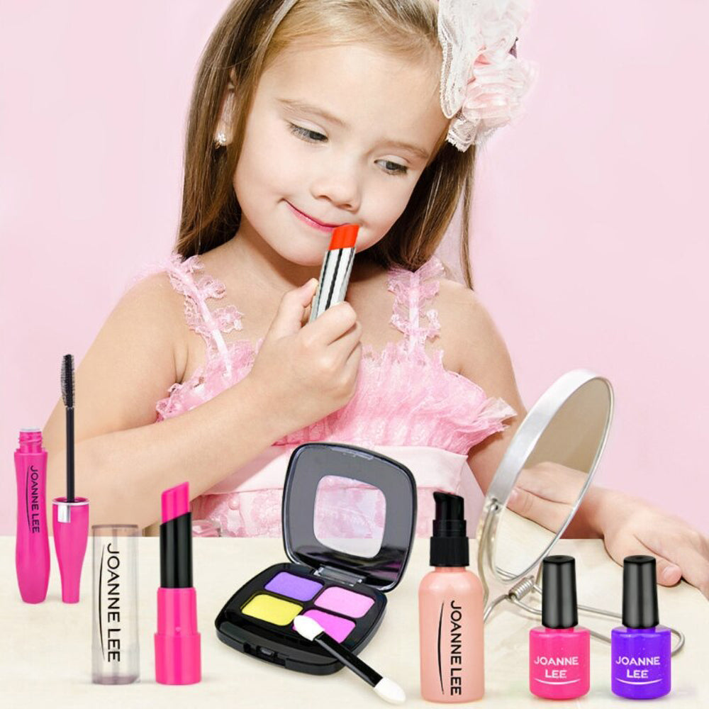 Kid Girls Makeup Set tool Eco-friendly Cosmetic Pretend Play Kit Princess Toy Pink Bag