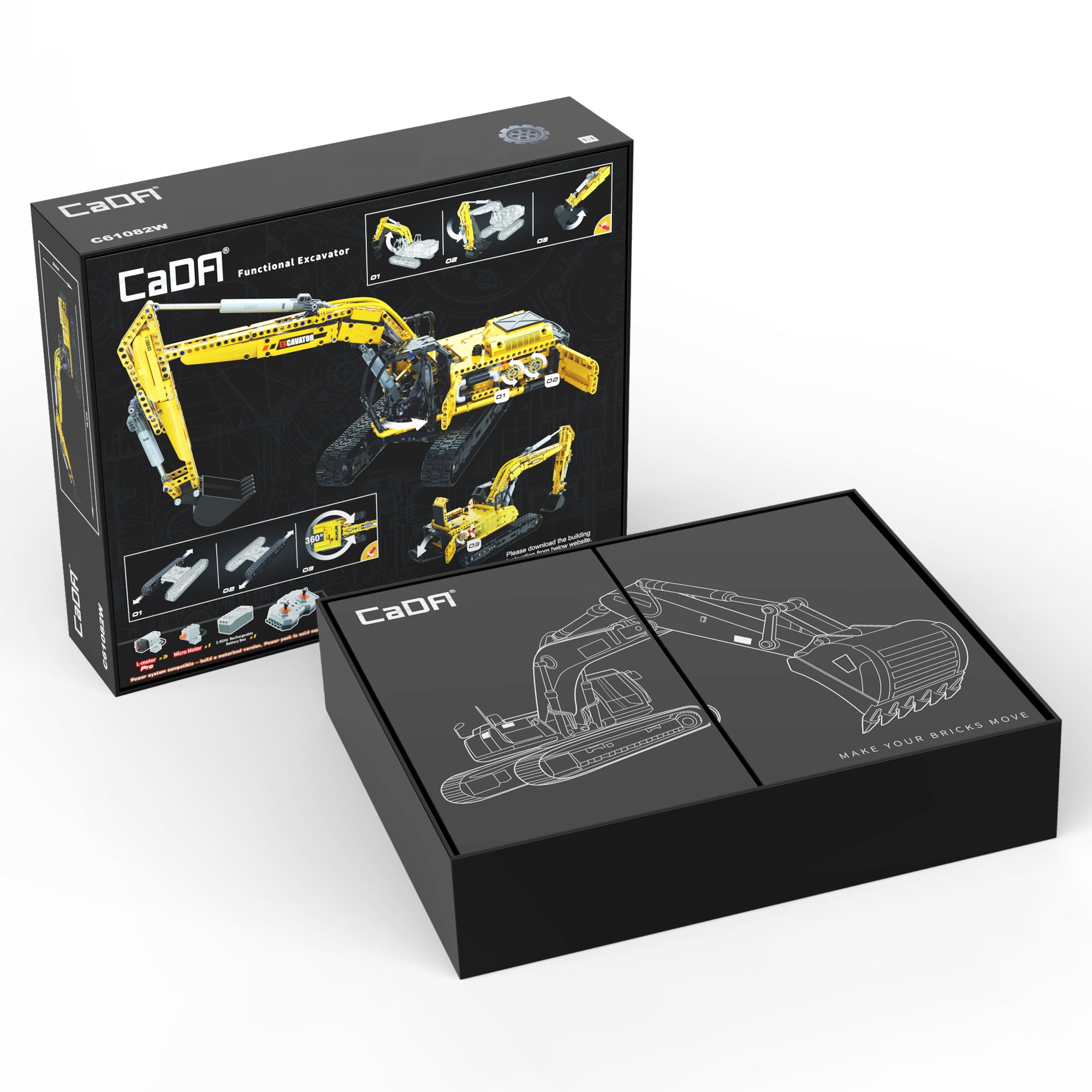 CaDA C61082W 1702pcs High-Tech Excavator Truck Vehicles Building Blocks Models