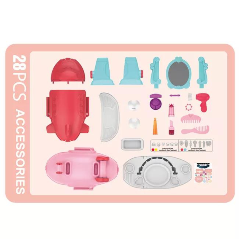 28pcs 2-in-1 Plane Pretend Dresser Makeup Table Children Education Play House Toys Kids Gift