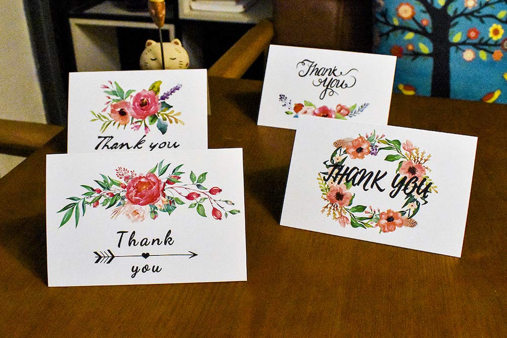 48pcs Premium Greeting Cards Thank You Cards 6 Styles Bulk Mixed Party Card Pack With Envelopes and Stickers - Greenery Floral