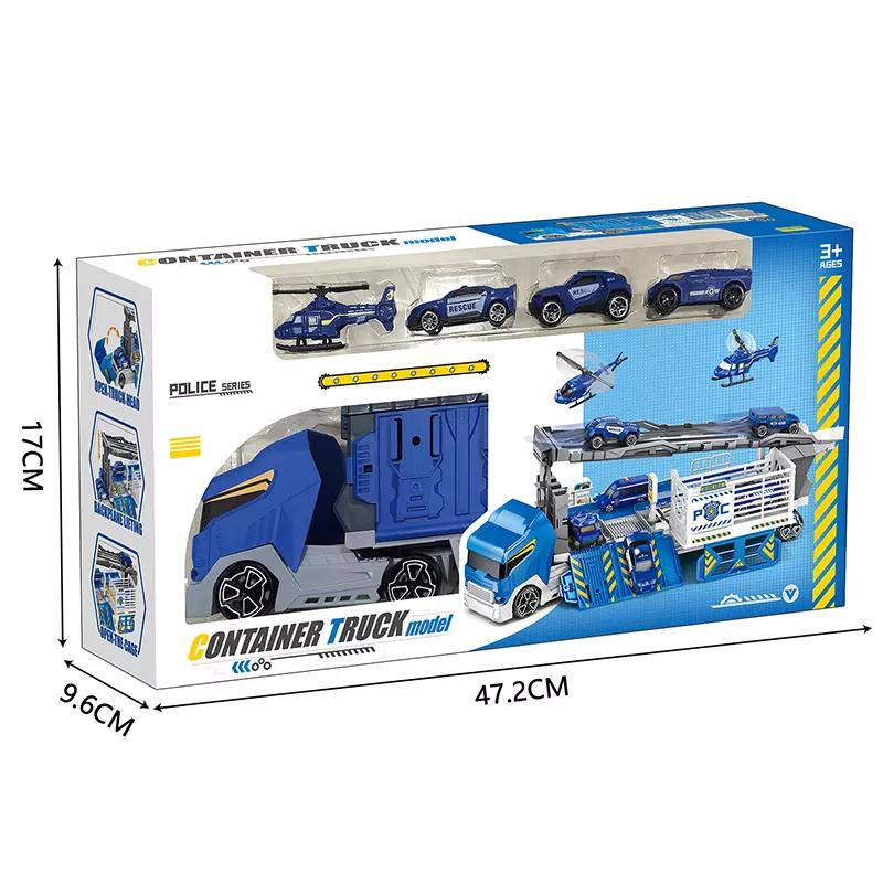 Large Container Truck Model Kids Play Transport Engineering Boys Toys Vehicles Car Helicopter Blue Toy Gifts