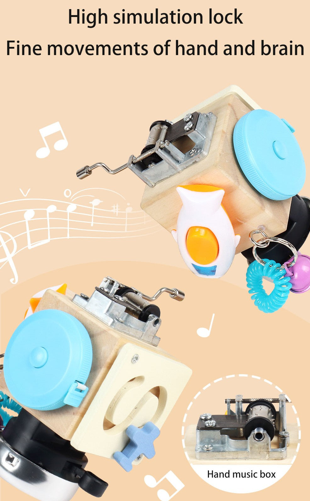 Wooden Busy Cube Music Box 7-in-1 Montessori Educational Toy
