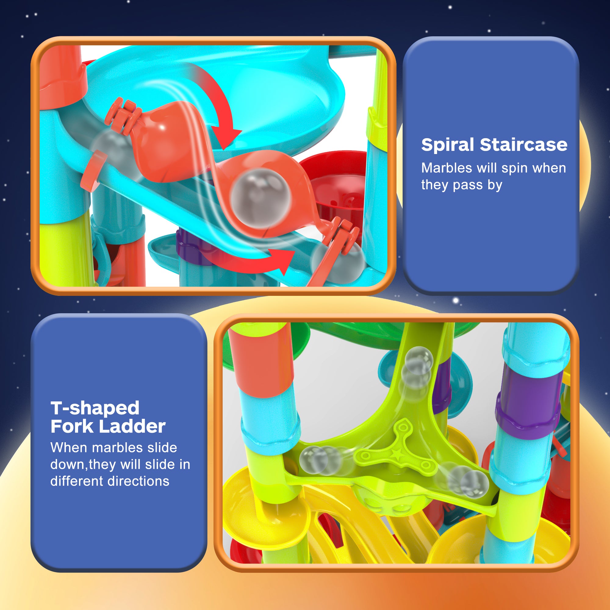 Fonderland 208pcs Marble Race Run Building Blocks with Luminous Beads Toys Educational Preschool Kids Large Deluxe Set