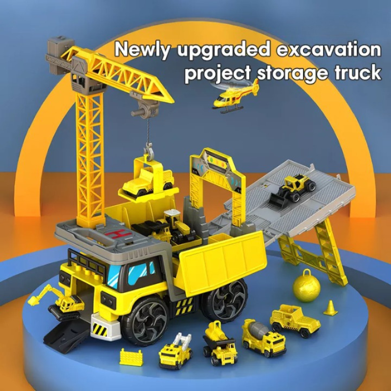 Crane Storage Truck Toy Sliding Track Assemble Deformable Kids Play Transport Engineering Boys Toys Vehicles