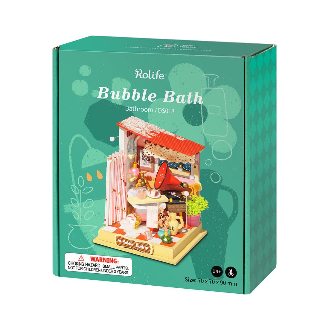 Robotime 3D DIY Wooden Puzzle Bubble bath Bathroom Miniature Dollhouse Kit DS018