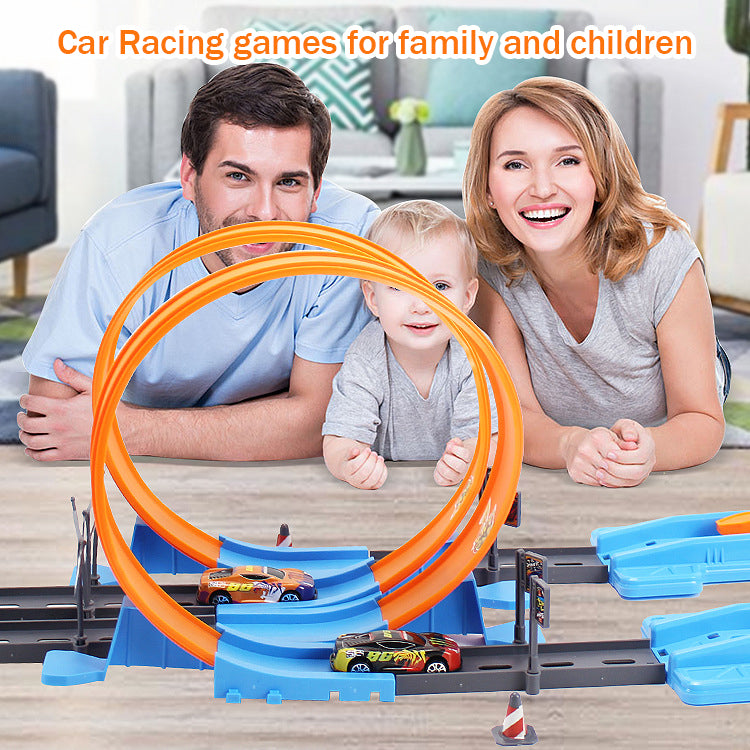 Hot Double Wheels Loop Dash Drag Racing Track Playset 4 Vehicles Race Toy 3in1