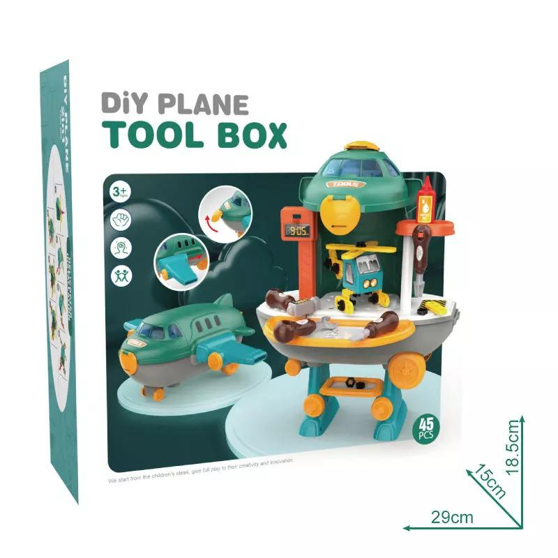 45pcs 2-in-1 Plane Pretend Play Repair Tool Workbench Children Education Play House Toys Kids Gift