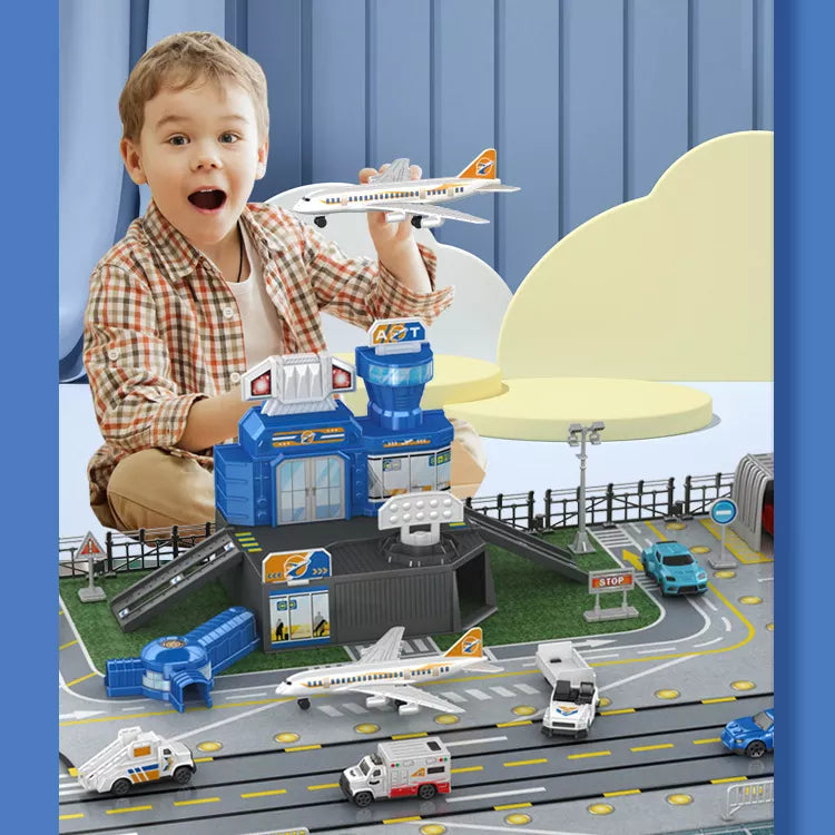 Large Aviation Airport Model Kids Play Transport Engineering Boys Toys Vehicles Car Planes