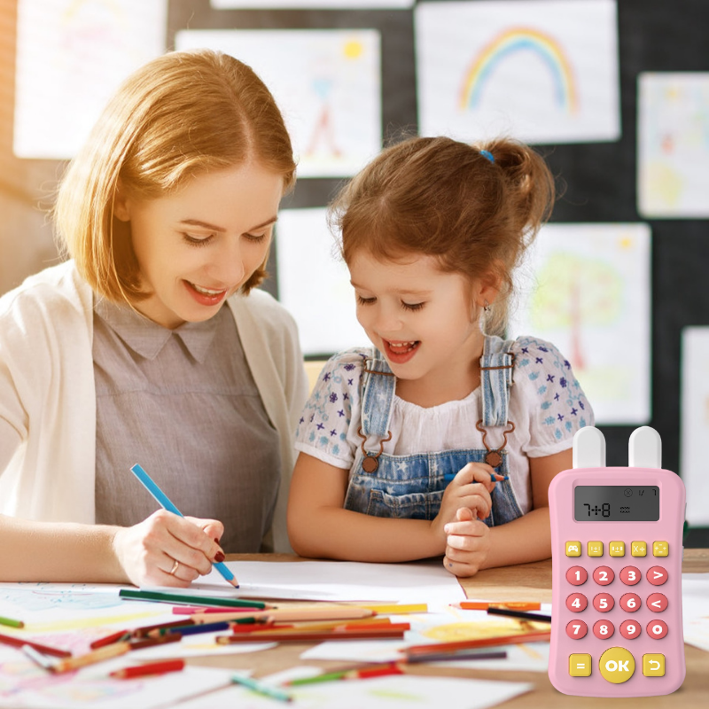 Montessori Mini Maths Teaching Calculator Early Learning Math Machine with Timing Maths Learning Educational Game for Kids Pink