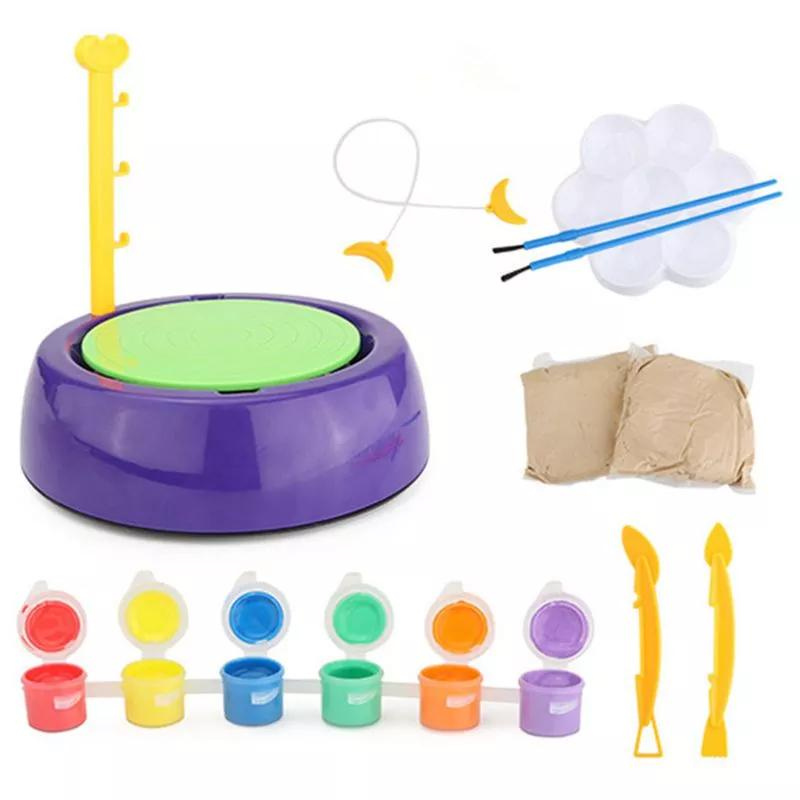 Educational Arts Craft Kids DIY Mini Machine Pottery Wheel With Self-hardening Fireing Free Clay And Paint Se