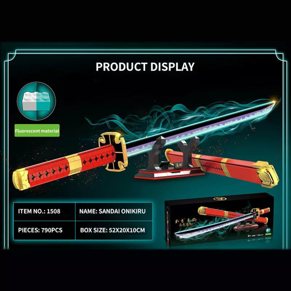 790Pcs Demon Slayer Swords Luminous Building Block Model  Blocks Toys Cosplay Anime Katana Zoro III Onikiru Samurai Sword Set with Scabbard and Stand