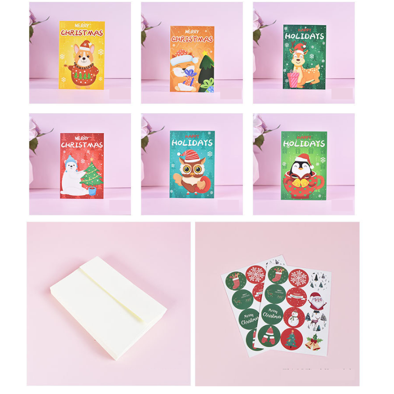 24pcs Premium Christmas Holiday Cards Xmas Holiday Cards 6 Styles Bulk Mixed Card Pack With Envelopes and Stickers - Cartoon Animals