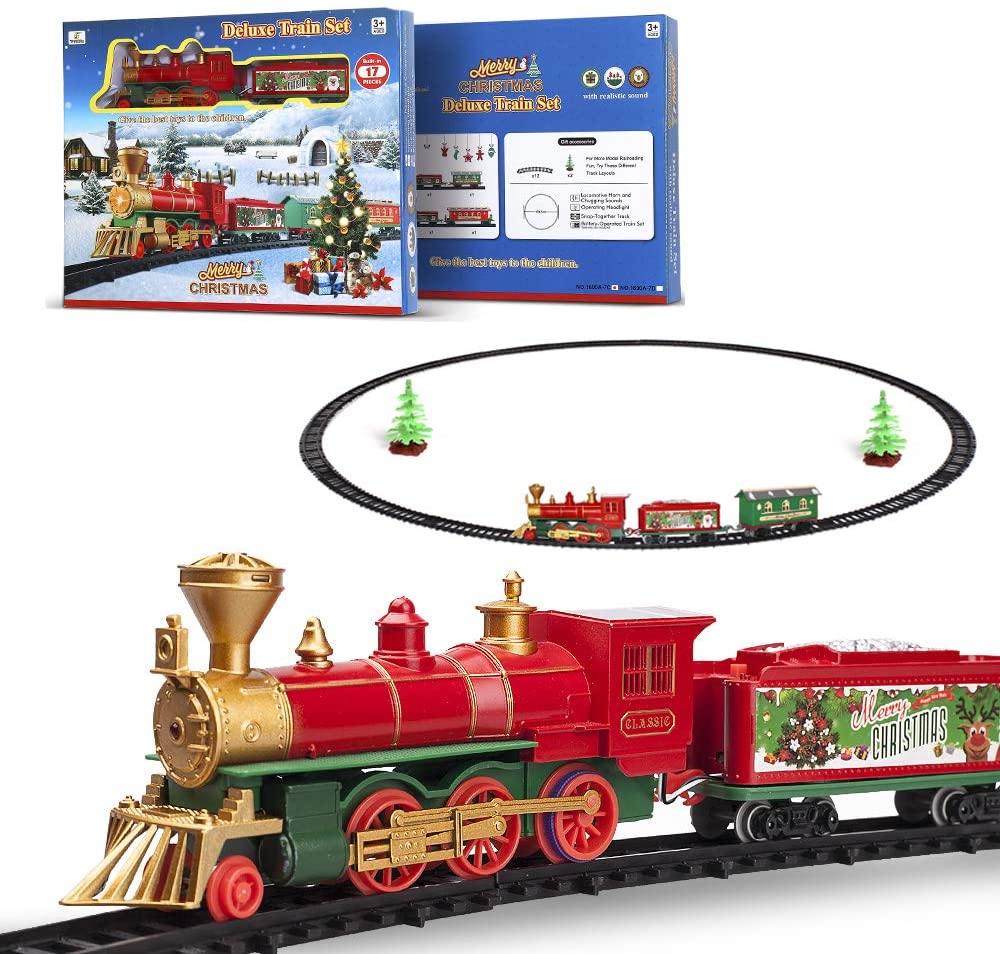 17PCS Electric Classical Christmas Rail Train Set with Tracks Lights ...