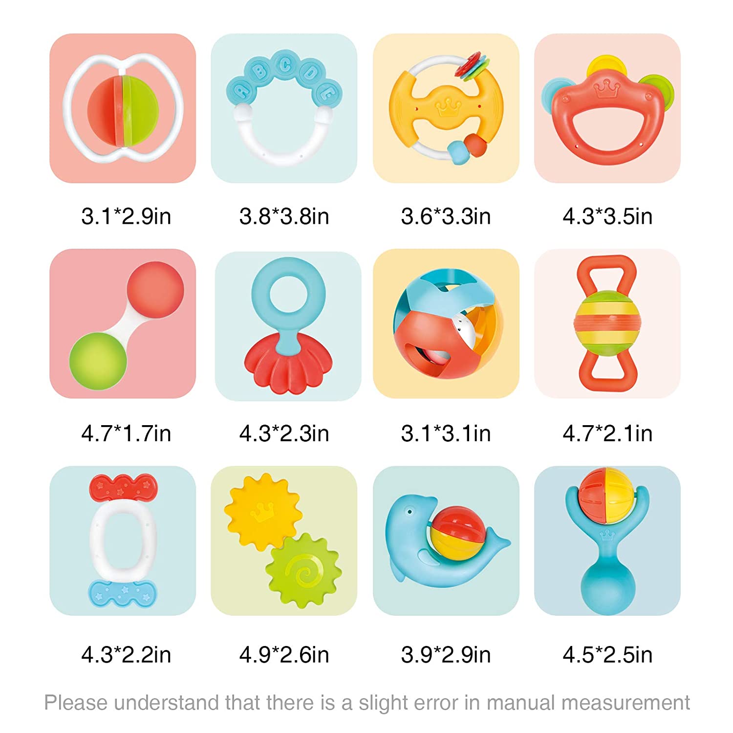 12PCS Baby Rattle Teething Toys Teether Grab Shaker Spin Infant Newborn Gift Set