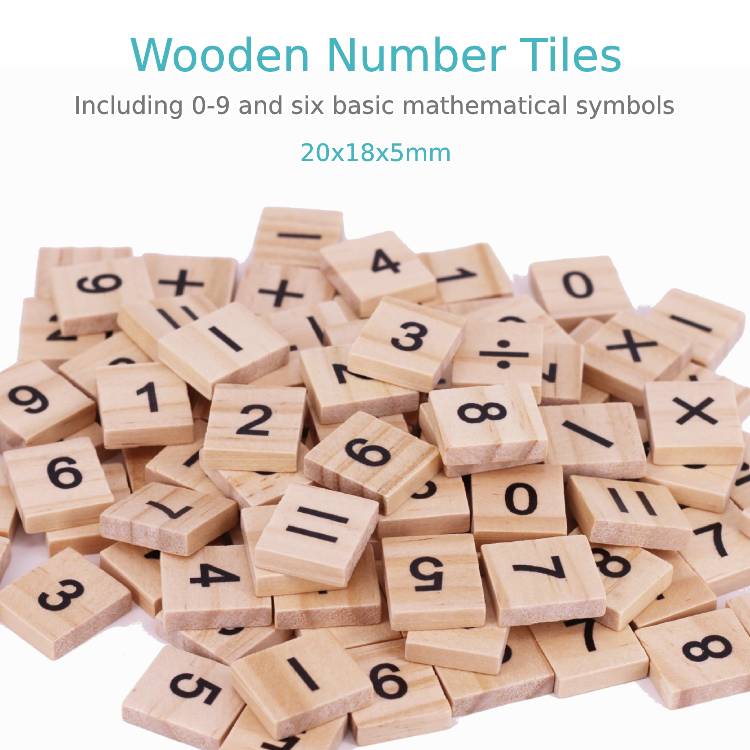 Wooden educational toys | 100pc Wooden Numeric Scrabble Tiles Numbers Mathematical Symbols DIY Game Craft