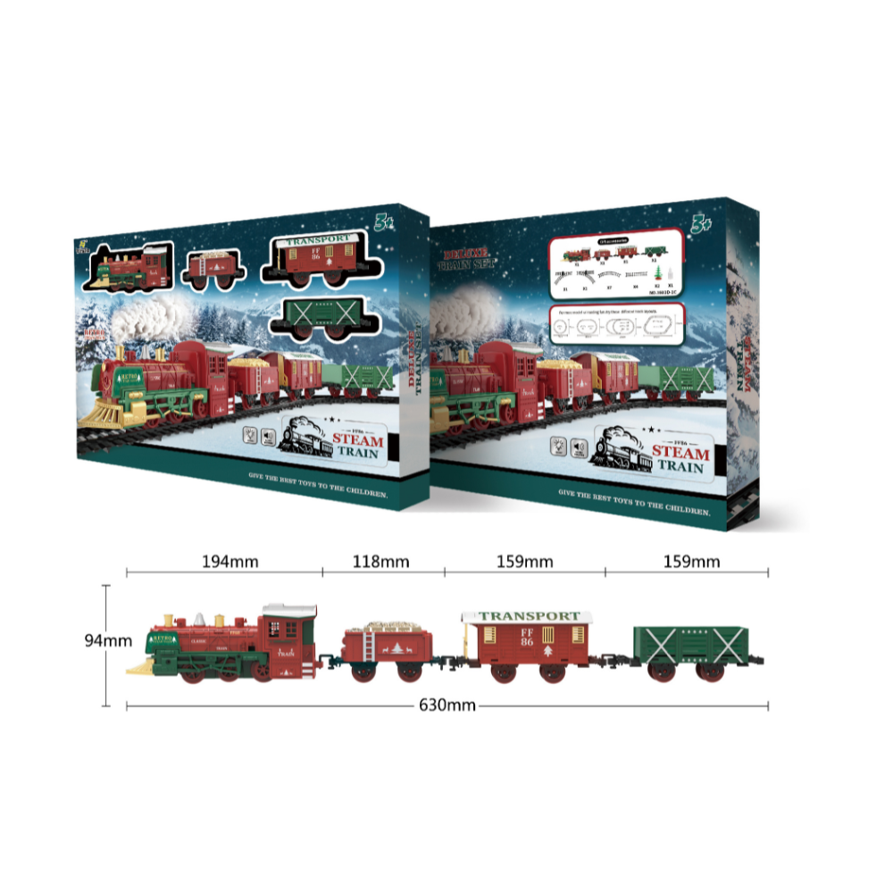 Christmas Steam Train Set for Kids with Light & Sounds Smoke Effect 13 Track Electric Train Set Great Accessory for Kids Gift