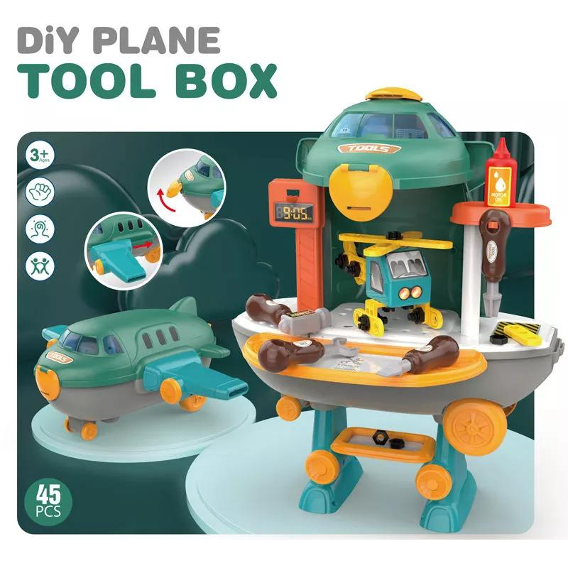 45pcs 2-in-1 Plane Pretend Play Repair Tool Workbench Children Education Play House Toys Kids Gift