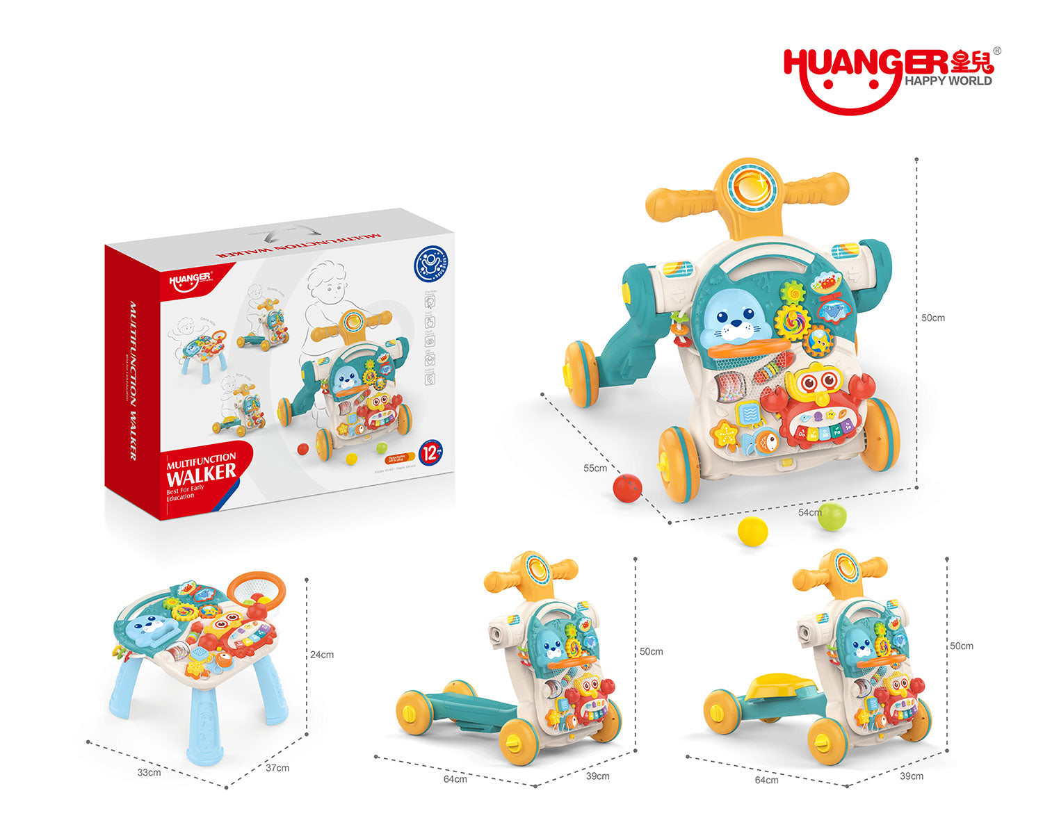 4-in-1 Kids Baby Game Table Walker Scooter Stroller Game Toddler Music Panel Activity Early Learning